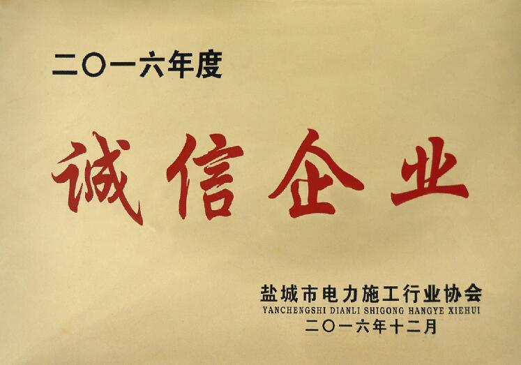 CA88电缆被盐都会电力施工行业协会评为“诚信企业”